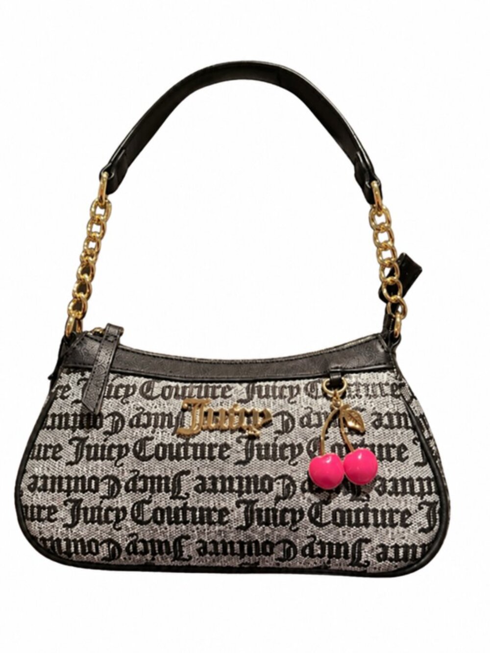Juicy Couture Y2K 00s Goth Coquette Cherry Charm Monogram Baguette Shoulder Bag